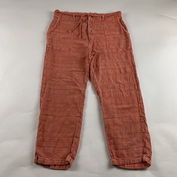 Sundance Washed Coral Textured Cotton Relaxed Leg Pants L - Picture 1 of 6